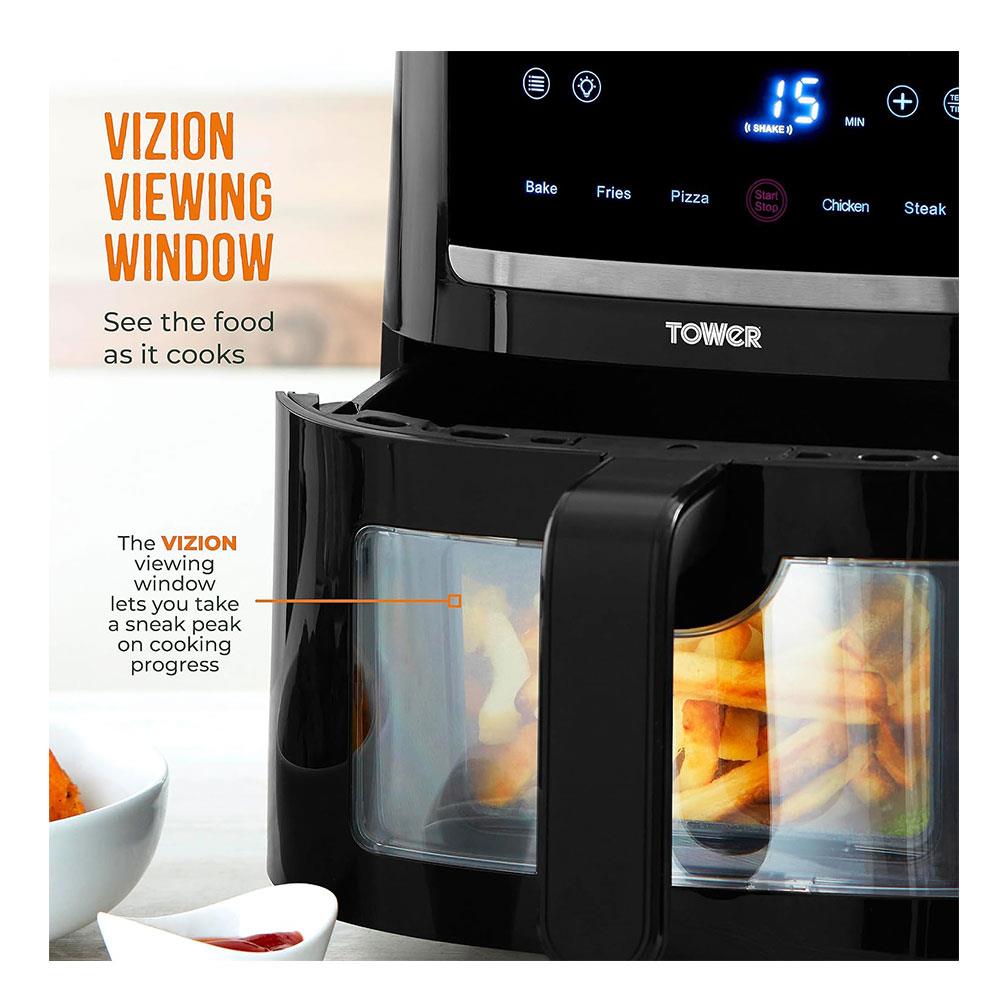 Tower Eco Saver Air Fryer 6 Litre with Vizion Viewing Window Black