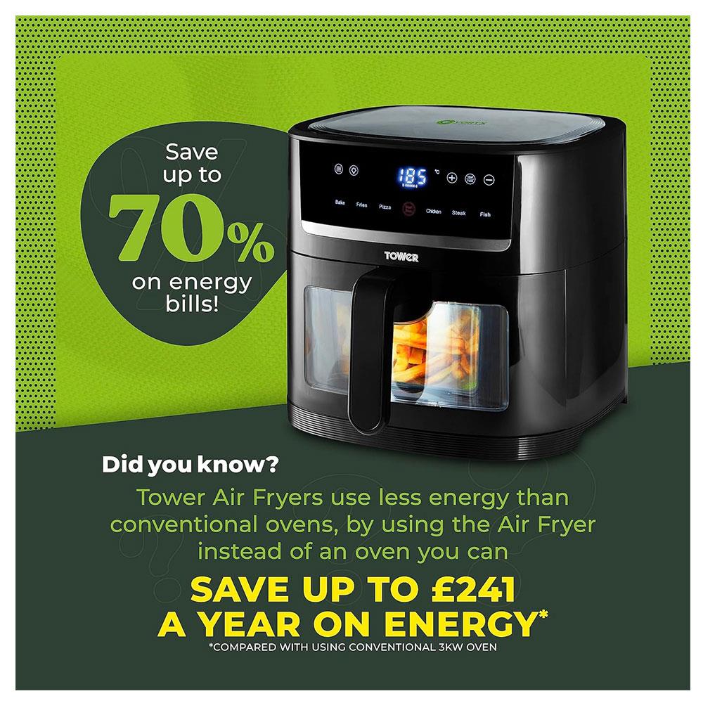 Tower Eco Saver Air Fryer 6 Litre with Vizion Viewing Window Black