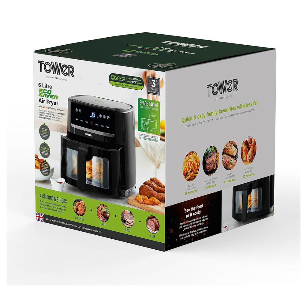 Tower Eco Saver Air Fryer 6 Litre with Vizion Viewing Window Black