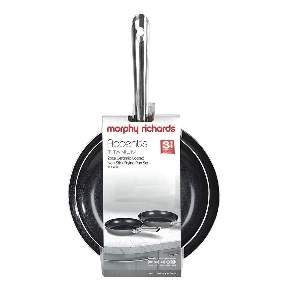 Morphy Richards Accents Induction Frying Pan Set 24cm 28cm Non Stick Ceramic Aluminium Titanium Black