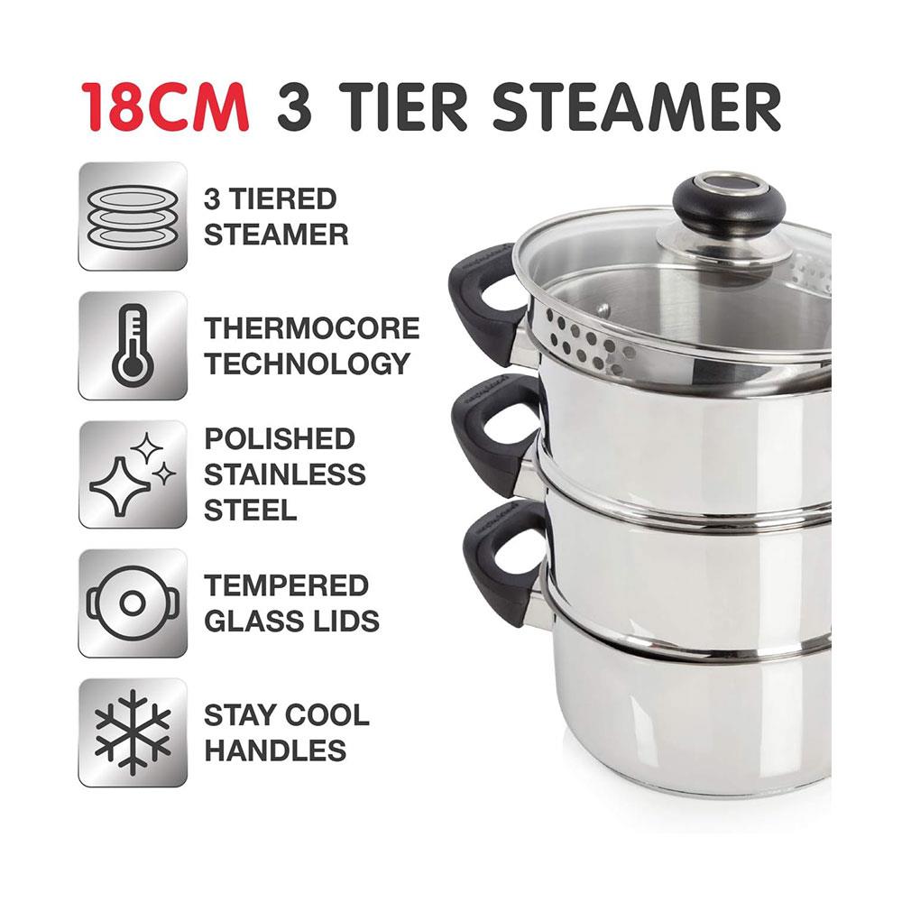 Morphy Richards 3 Tier Steamer 18cm Stainless Steel with Tempered Glass Lid Secondary image