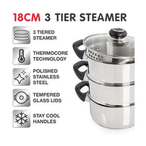 Morphy Richards 3 Tier Steamer 18cm Stainless Steel with Tempered Glass Lid