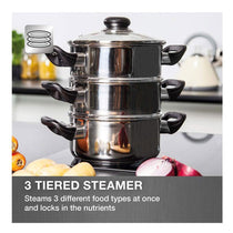 Morphy Richards 3 Tier Steamer 18cm Stainless Steel with Tempered Glass Lid