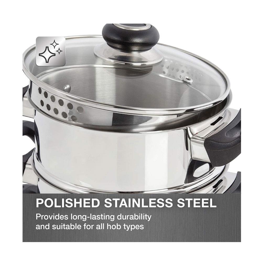 Morphy Richards 3 Tier Steamer 18cm Stainless Steel with Tempered Glass Lid