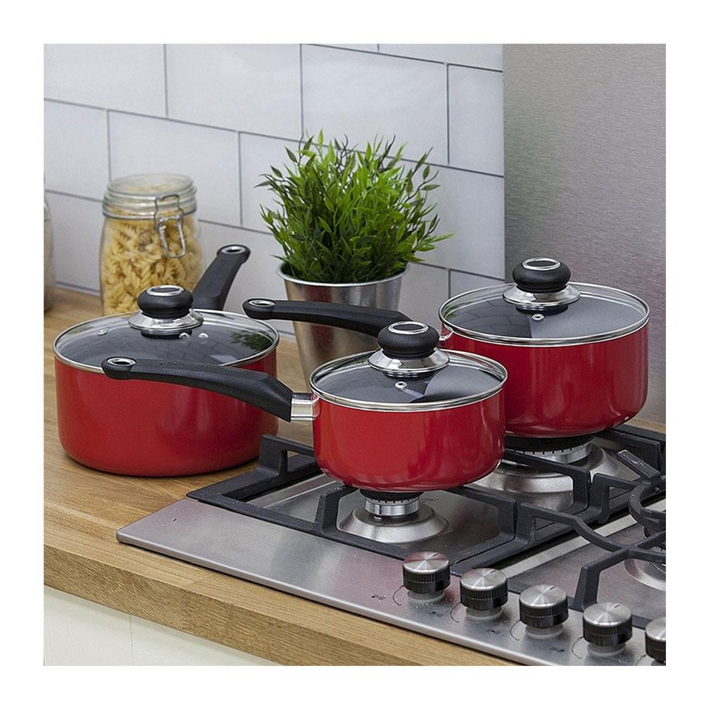 Morphy Richards Equip Cookware Set 14 Piece Red Non Stick Aluminium Pots Pans Utensils Set
