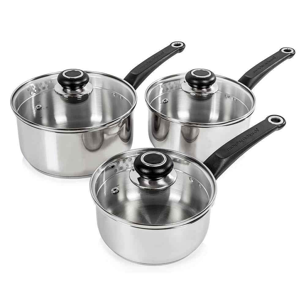 Morphy Richards Equip Pan Set 3 Piece – 16cm 18cm 20cm Stainless Steel Saucepan
