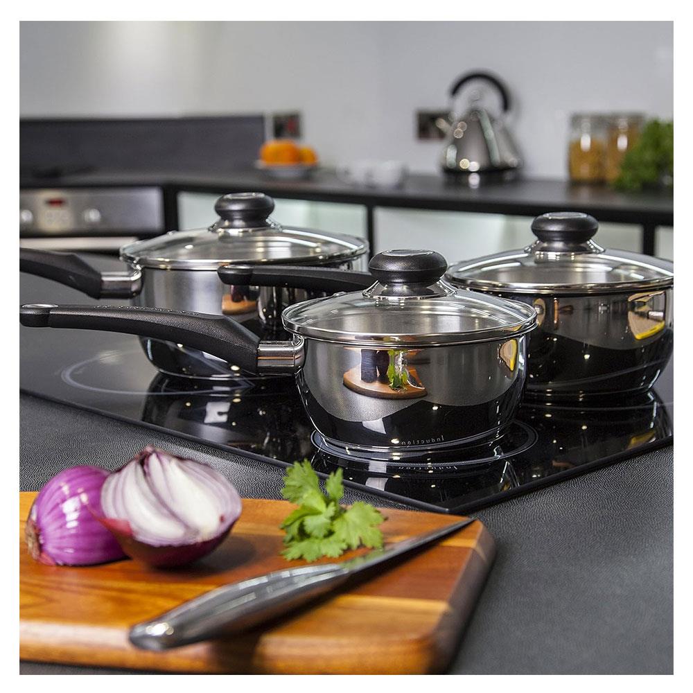 Morphy Richards Equip Pan Set 3 Piece – 16cm 18cm 20cm Stainless Steel Saucepan