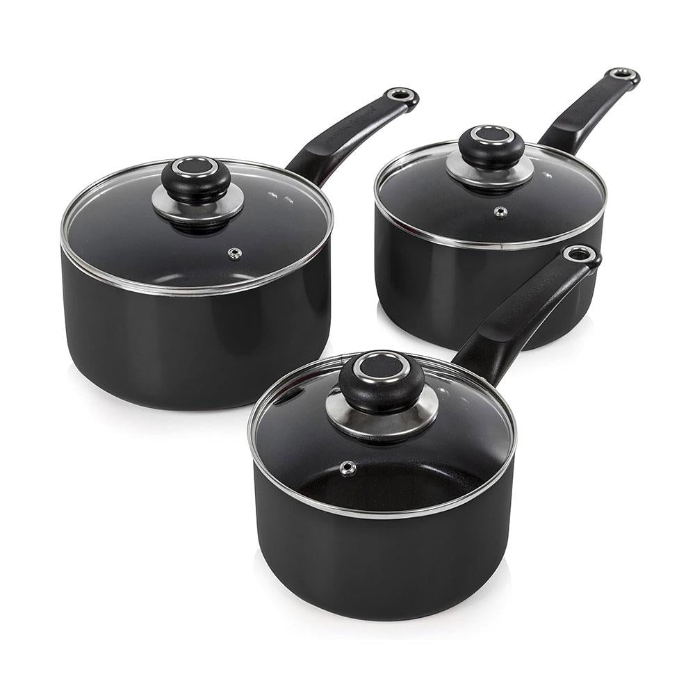 Morphy Richards Equip Saucepan Set 3Piece 16/18/20cm Non-Stick Ceramic Coating – Black Main image