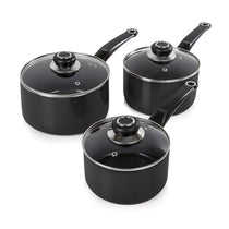 Morphy Richards Equip Saucepan Set 3Piece 16/18/20cm Non-Stick Ceramic Coating – Black