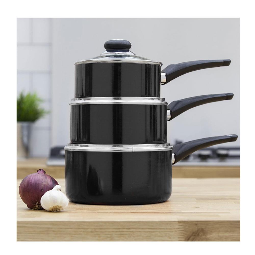 Morphy Richards Equip Saucepan Set 3Piece 16/18/20cm Non-Stick Ceramic Coating – Black