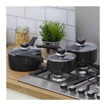 Morphy Richards Equip Saucepan Set 3Piece 16/18/20cm Non-Stick Ceramic Coating – Black