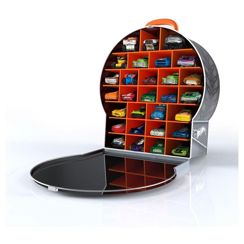 Hot Wheels Wheel Shaped Storage Car Case Metal Carry Case Holds Up to 29 Cars Multicolour