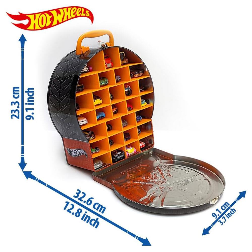 Hot Wheels Wheel Shaped Storage Car Case Metal Carry Case Holds Up to 29 Cars Multicolour