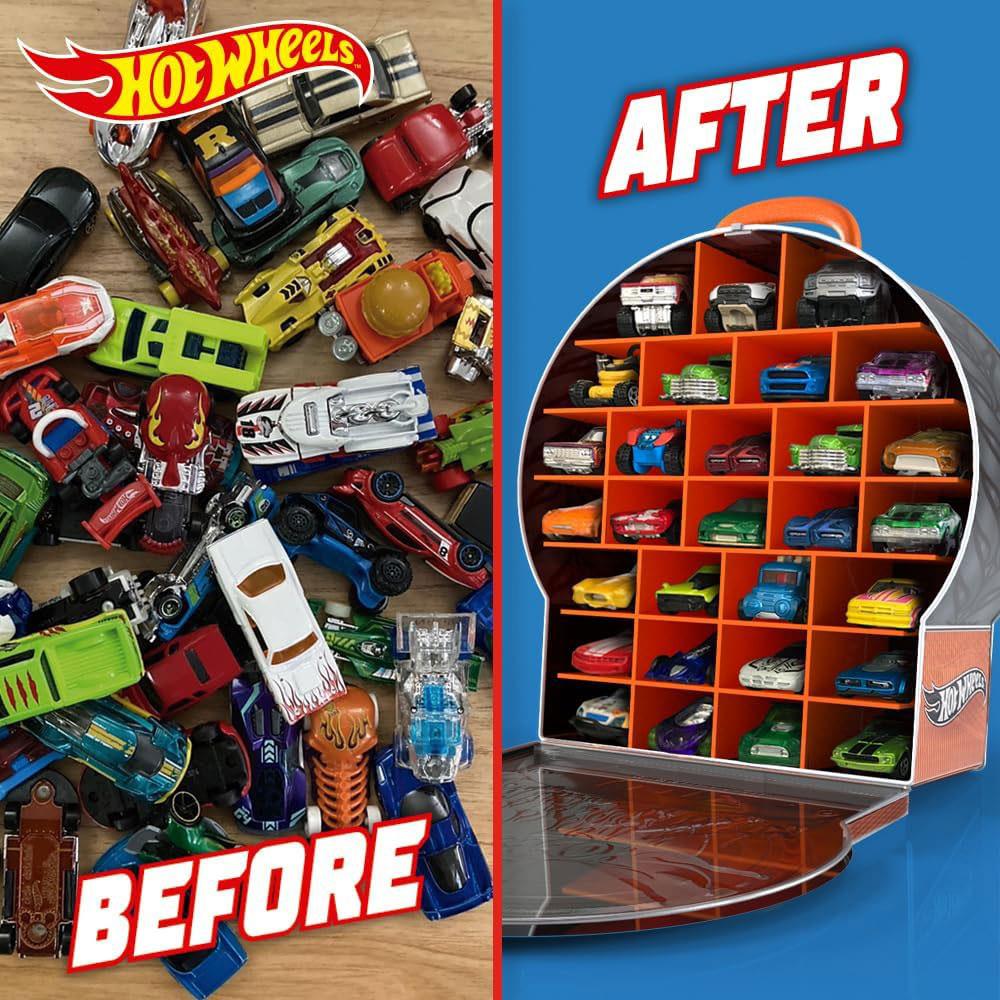 Hot Wheels Wheel Shaped Storage Car Case Metal Carry Case Holds Up to 29 Cars Multicolour