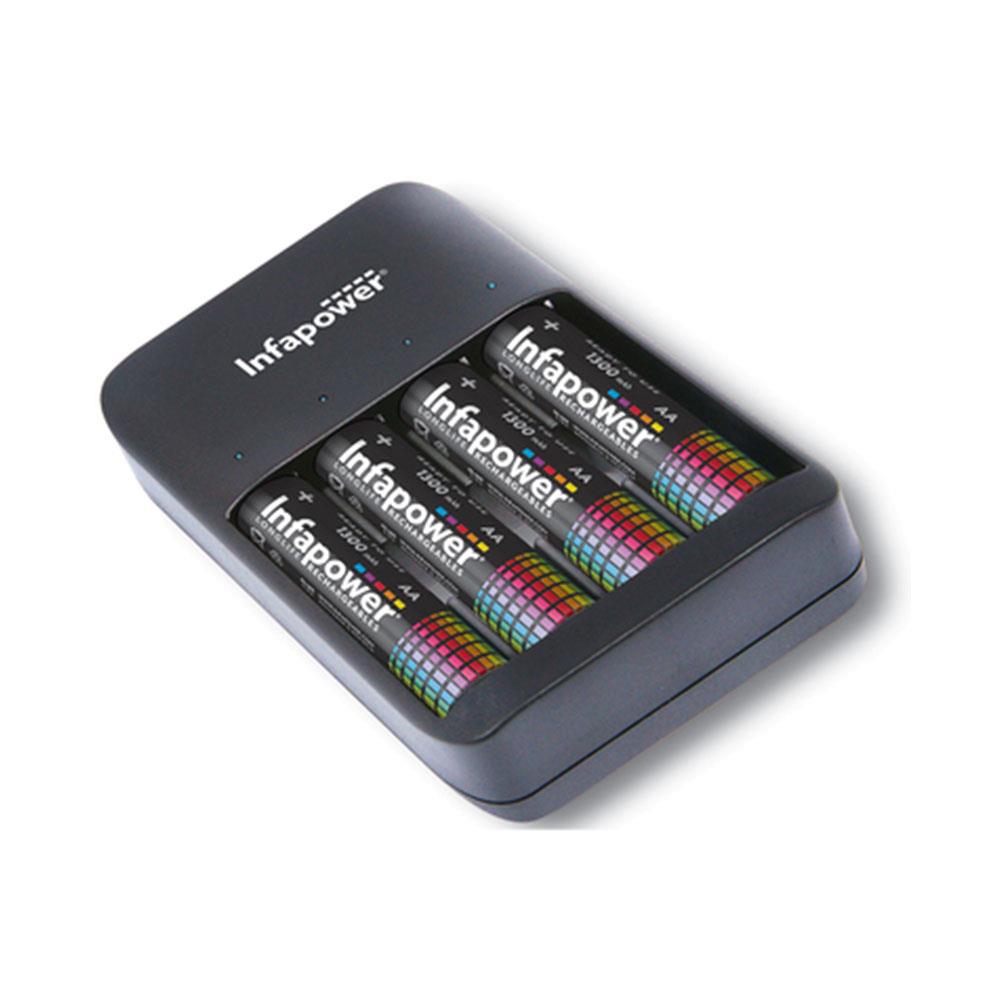 Infapower 4 Channel USB Battery Charger with 4 x AA 1300mAh Rechargeable Batteries Black Main image