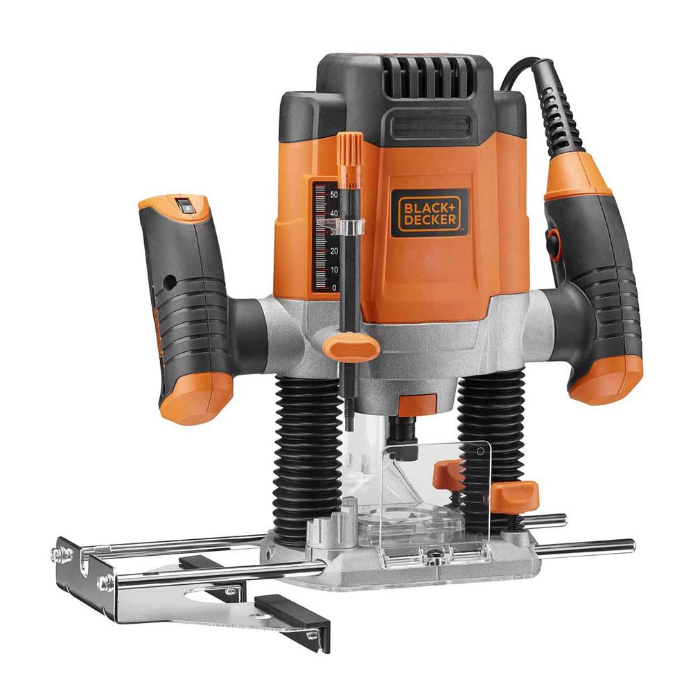 Black & Decker 1/4 Inch Plunge Router 1200W 6.35mm with Accessories And Kitbox – 240V Black/Orange Main image