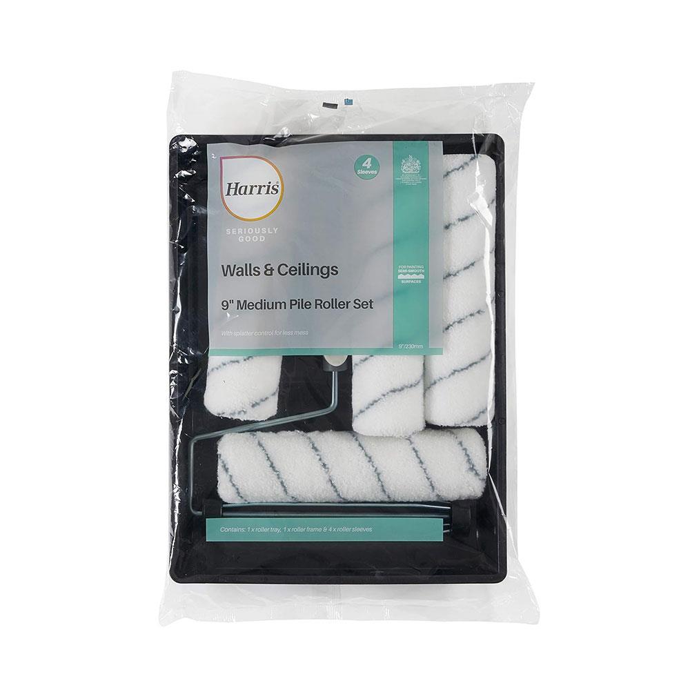 Harris Seriously Good Walls & Ceilings 9 Inch Medium Pile Sleeve Paint Roller Set With Tray & Frame