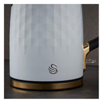 Swan Gatsby Jug Kettle 1.7 Litres Diamond Pattern - Matte White With Gold Accents