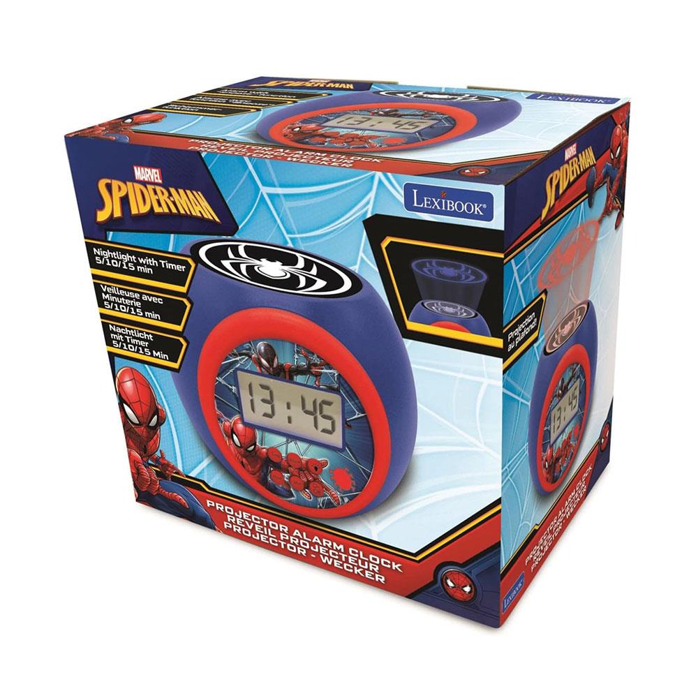 Lexibook Spider-Man Childrens Projector Clock With Night Light Timer Snooze Alarm - Multicolour