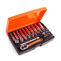 Bahco 1/4 Inch Square Drive Socket And Deep Socket Set With Metric Hex Profile And Screwdriver Bits - 37 Pieces