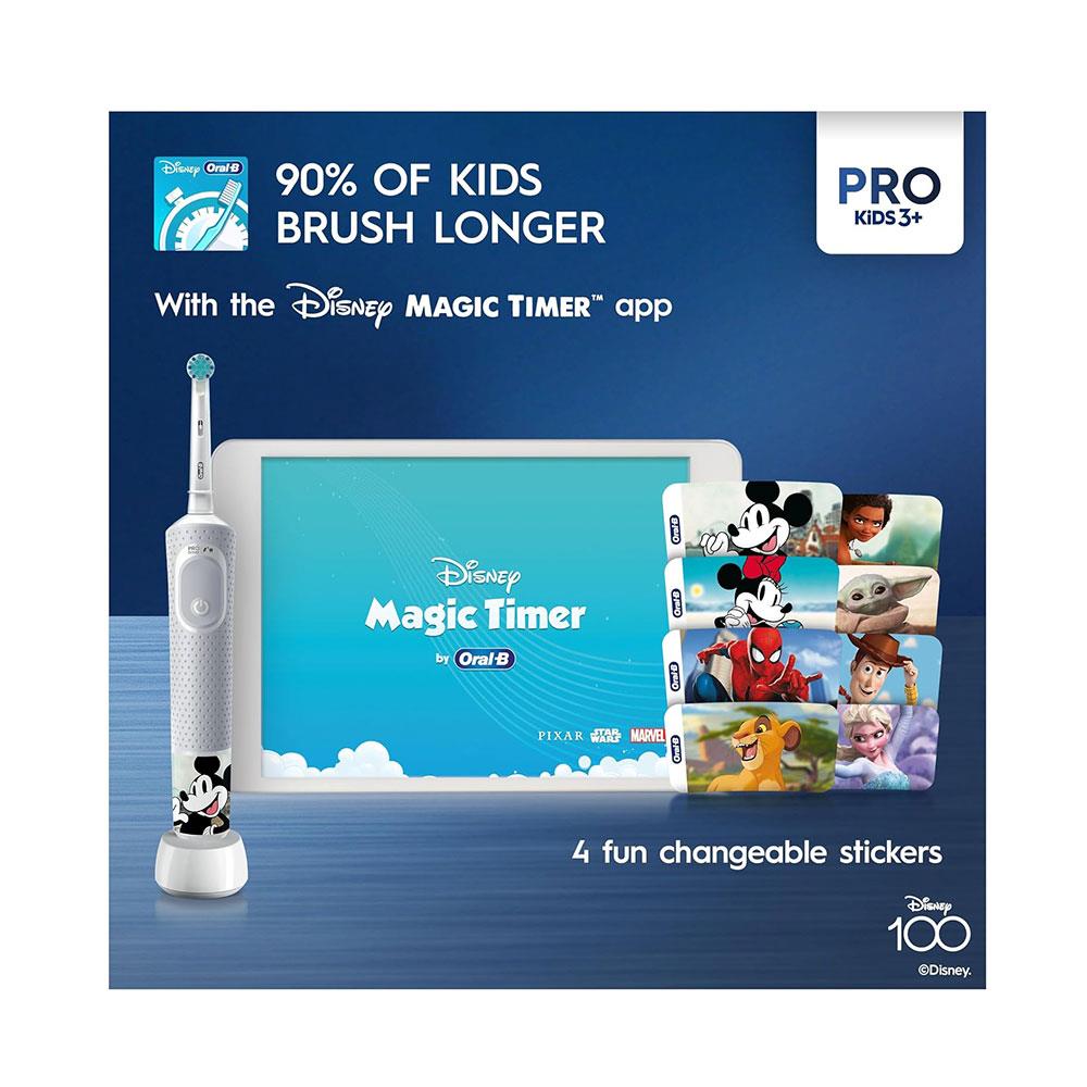 Oral-B Disney 100 Years Vitality Pro Kids Electric Toothbrush 2 Modes Special Edition - White & Grey D12KIDSPRODIS