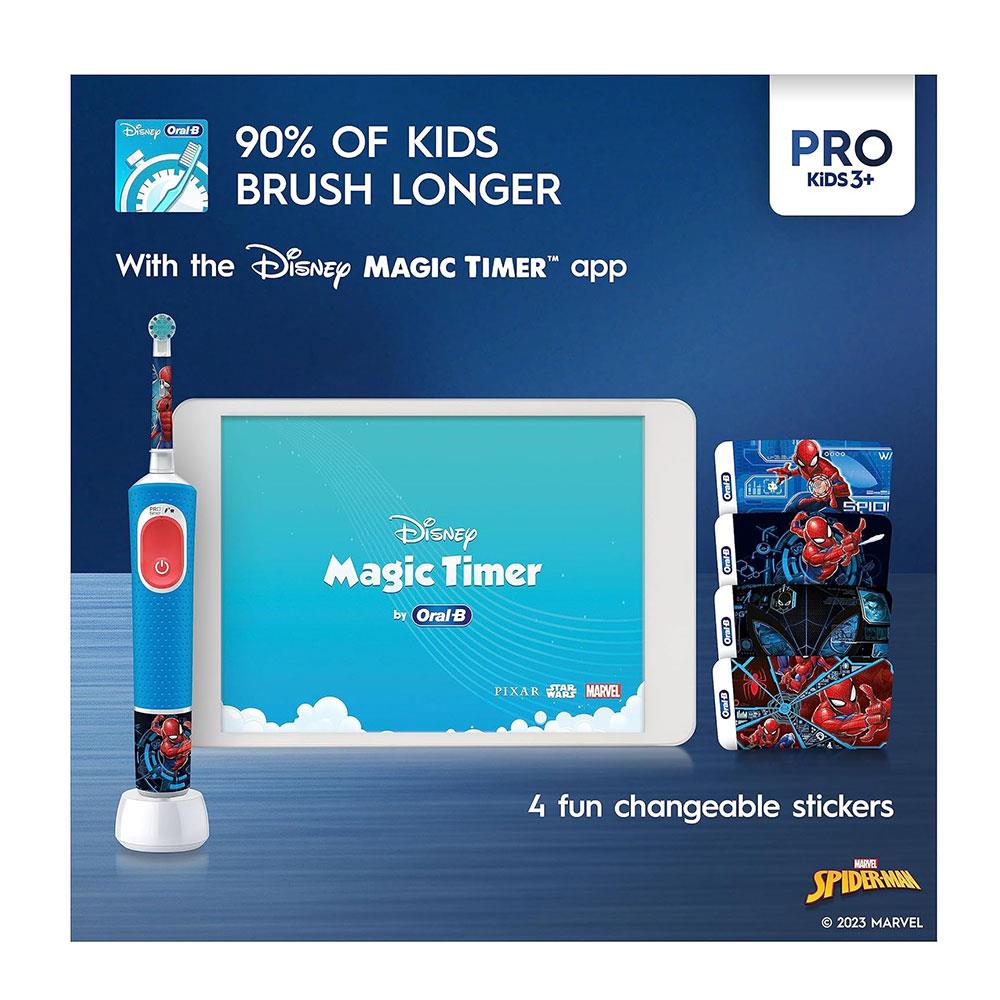 Oral-B Marvel Spiderman Vitality Pro Kids Electric Toothbrush 2 Modes Extra Soft - Red & Blue D12KIDSPROSPI