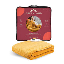 Dreamland Hurry Home Deluxe Velvet Herringbone Quilted Heated Warming Throw Blanket 120 x 160 cm - Mustard Yellow
