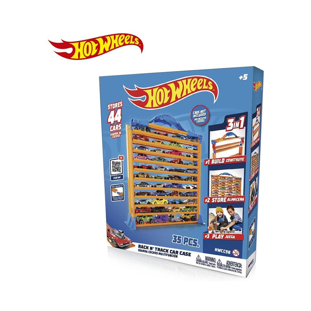 Hot Wheels Rack N' Track Cars & Toys Organiser Storage With 44 Vehicle Compartments - Multicolour