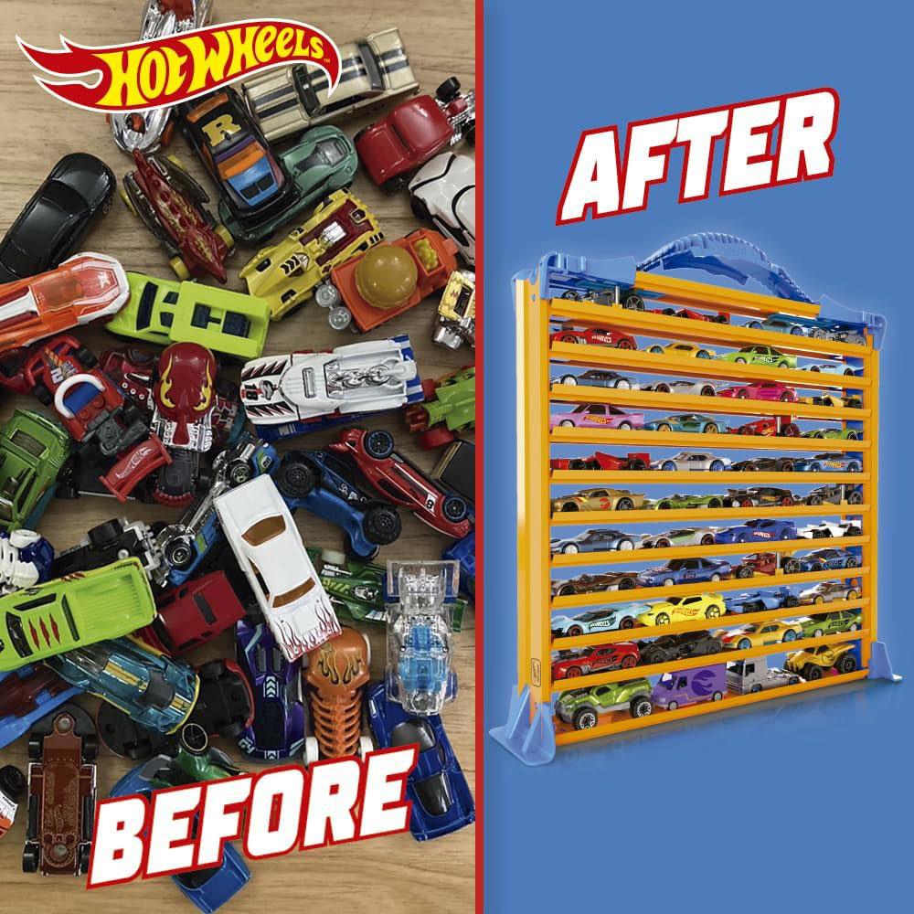 Hot Wheels Rack N' Track Cars & Toys Organiser Storage With 44 Vehicle Compartments - Multicolour