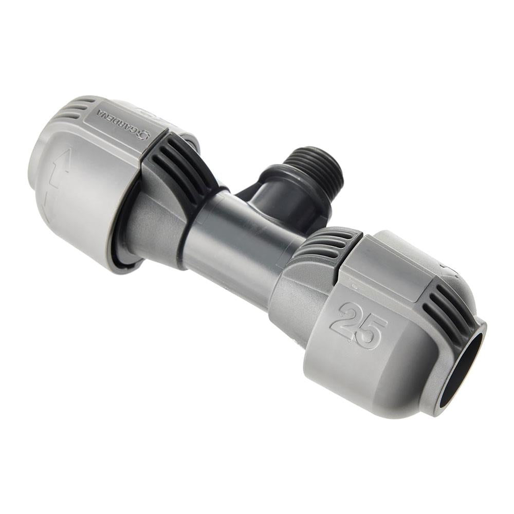 Gardena T-Piece 25mm x 1/2 Inch Male Thread - Grey