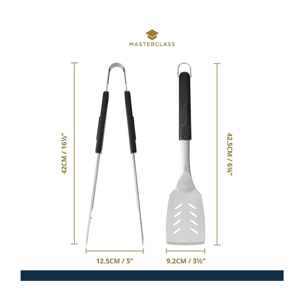 MasterClass Barbecue Tongs & Turner Stainless Steel Utensils With Long Heat Resistant Handles - Set of 2