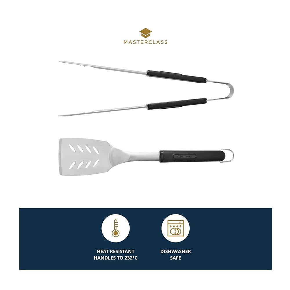 MasterClass Barbecue Tongs & Turner Stainless Steel Utensils With Long Heat Resistant Handles - Set of 2