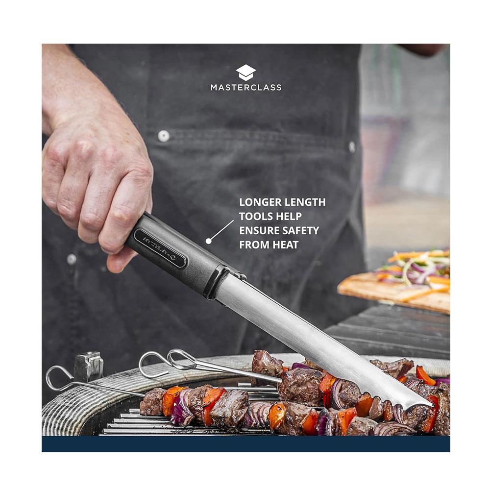 MasterClass Barbecue Tongs & Turner Stainless Steel Utensils With Long Heat Resistant Handles - Set of 2