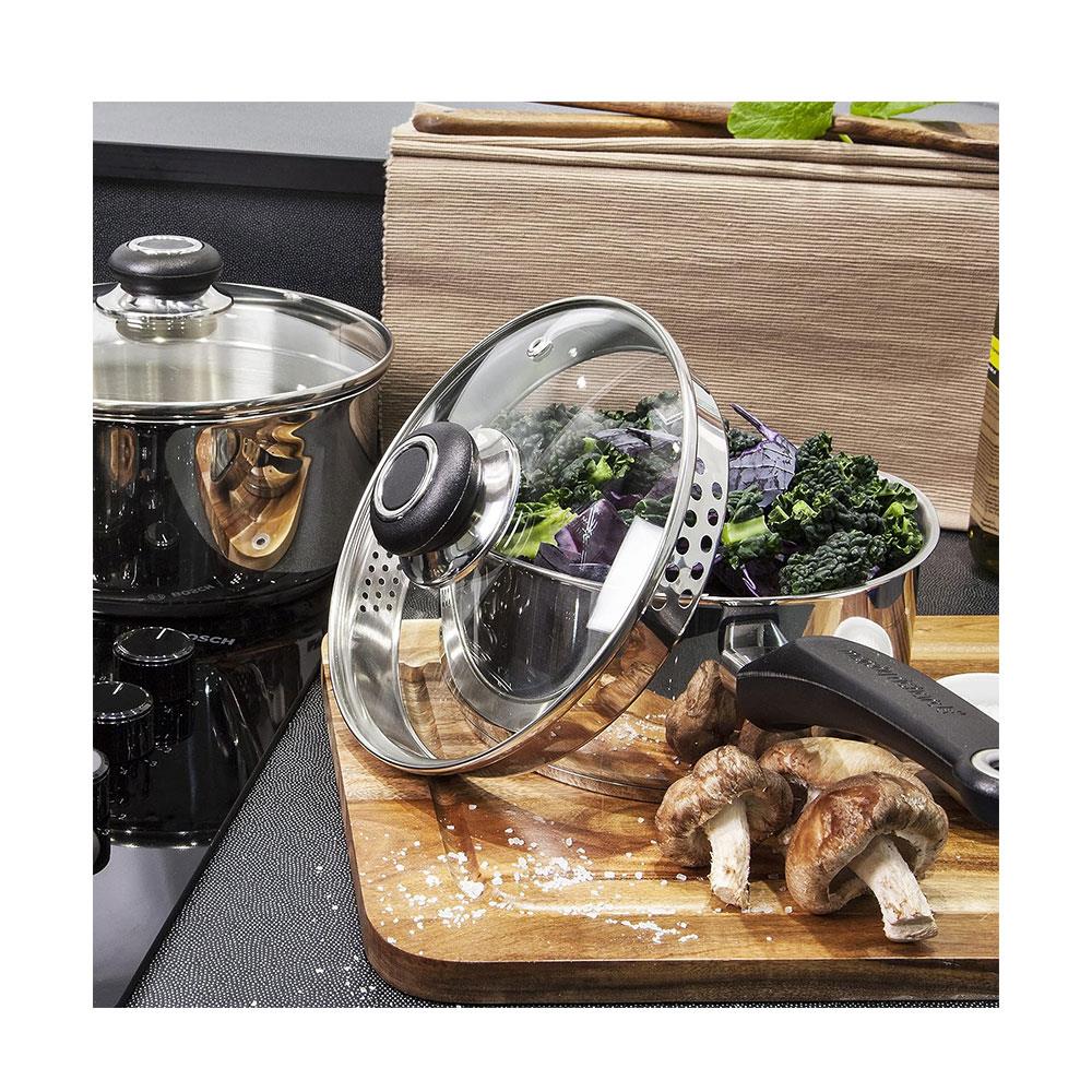 Morphy Richards Induction Frying Pan And Saucepan 5 Piece Set With Lids Stainless Steel - Silver