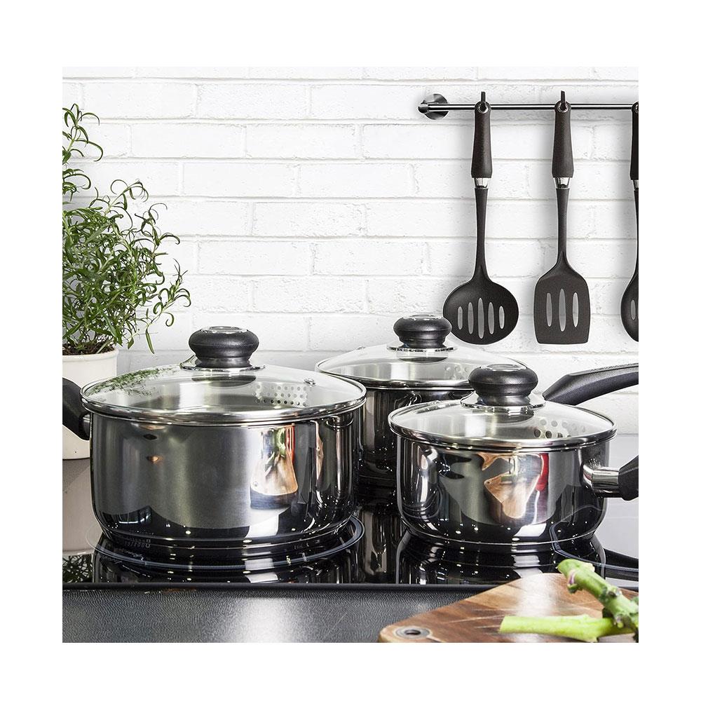 Morphy Richards Induction Frying Pan And Saucepan 5 Piece Set With Lids Stainless Steel - Silver
