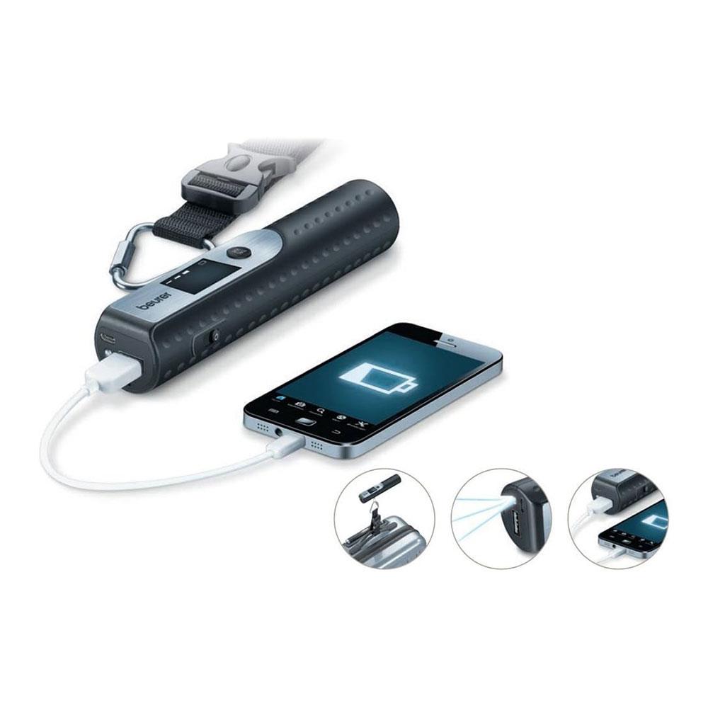 Beurer 3 In 1 Travelmeister Power Bank Charger Luggage Scale & Torch 16cm - Black
