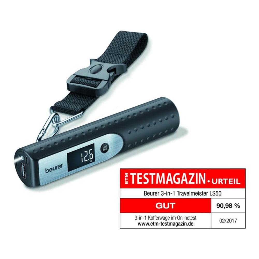 Beurer 3 In 1 Travelmeister Power Bank Charger Luggage Scale & Torch 16cm - Black