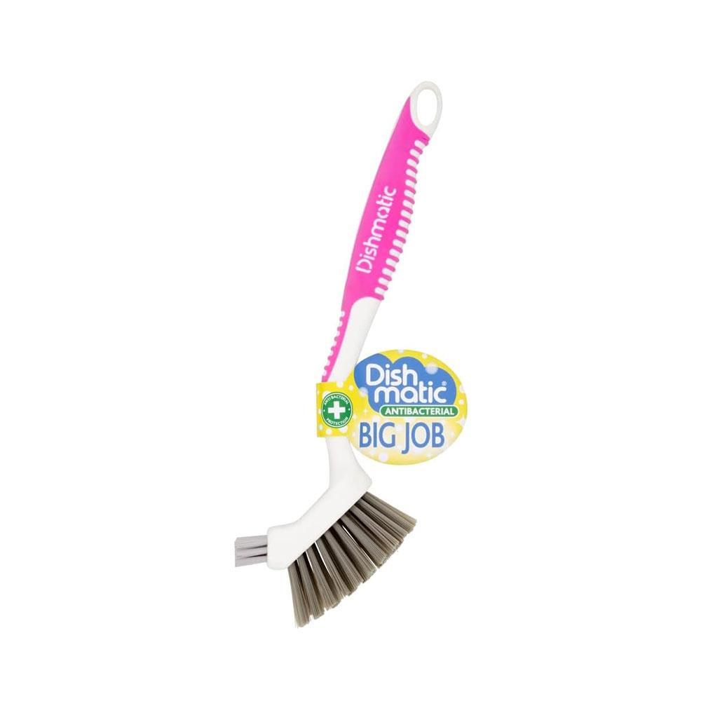 Dishmatic Big Job Dish Brush Non Slip With Rubber Handle - Pink