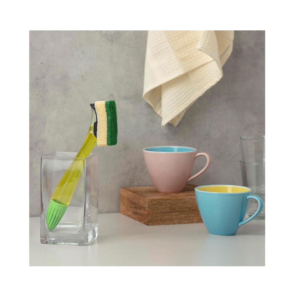 Dishmatic Essentials Washing Up Brush Value Pack Kit 1 Handle And 6 Sponge Heads Refills - Multicolour