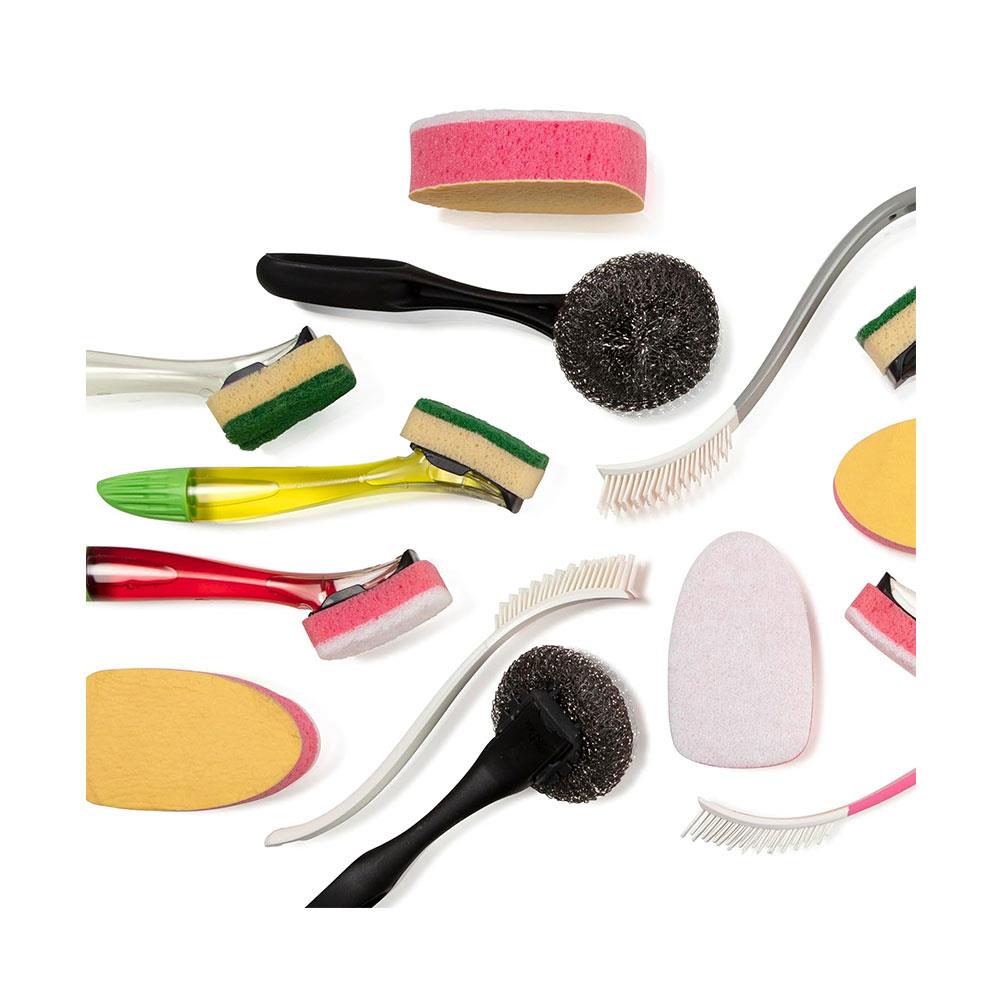 Dishmatic Essentials Washing Up Brush Value Pack Kit 1 Handle And 6 Sponge Heads Refills - Multicolour