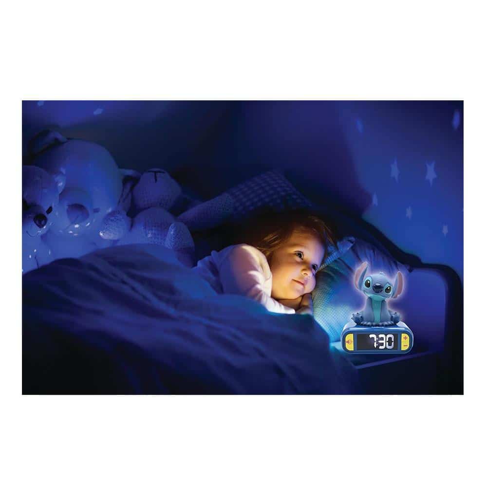 Lexibook 3D Disney Stitch Childrens Clock With Night Light - Blue