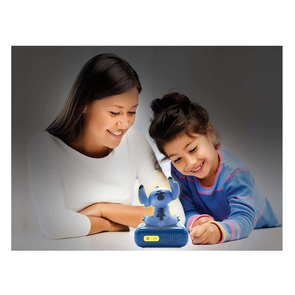 Lexibook 3D Disney Stitch Childrens Clock With Night Light - Blue