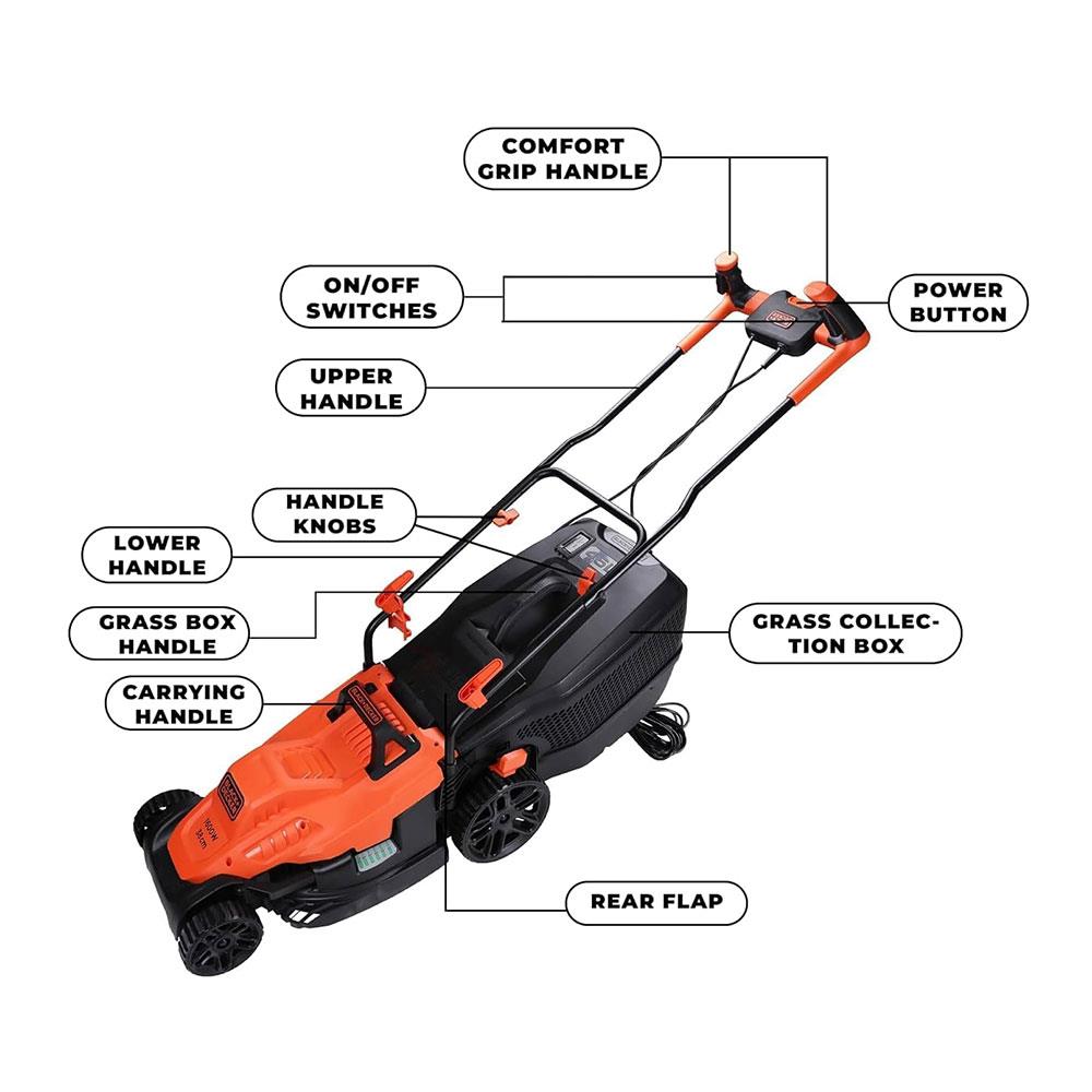 Black & Decker Lawn Mower With Bike Handle 38cm Cutting Width 1600W 240V - Orange/Black