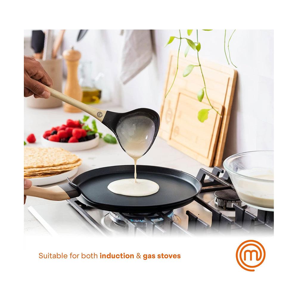 MasterChef Pancake Pan Crepe Maker Tawa 25cm Non Stick With Wood Look Handle - Black Secondary image