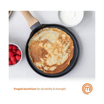 MasterChef Pancake Pan Crepe Maker Tawa 25cm Non Stick With Wood Look Handle - Black