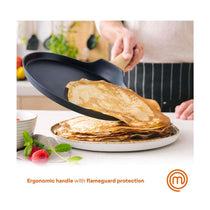 MasterChef Pancake Pan Crepe Maker Tawa 25cm Non Stick With Wood Look Handle - Black