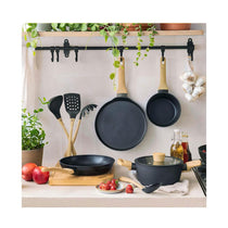 MasterChef Pancake Pan Crepe Maker Tawa 25cm Non Stick With Wood Look Handle - Black