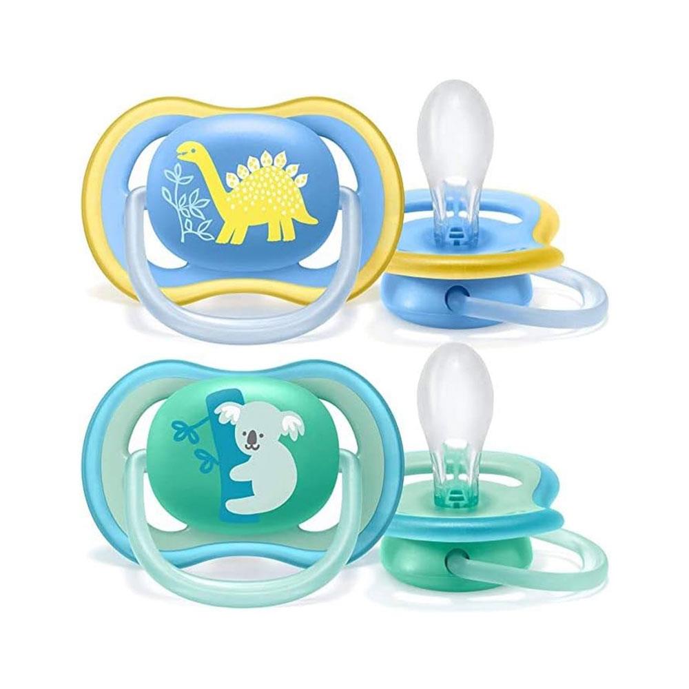 Philips Avent Ultra Air Soother Bear & Dinosaur Design 18 Months 2 Pack - Green & Blue Main image
