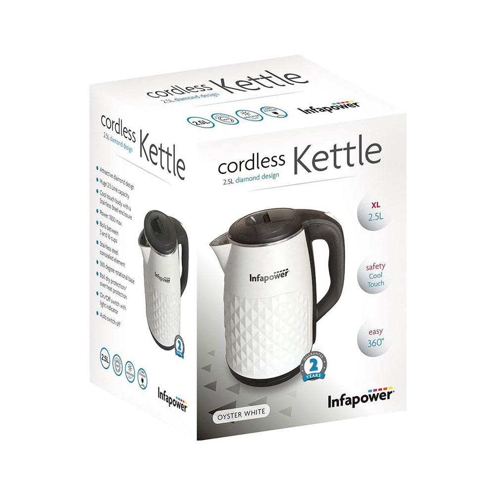 Infapower Diamond Design Cordless Kettle 360 Degree 1800W 2.5 Litres - White Secondary image