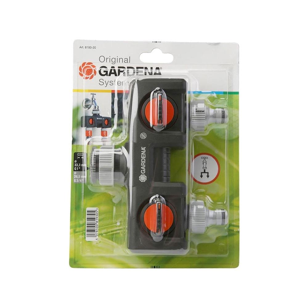 Gardena Twin-Tap Connector For Operating Two Watering Accessories - Orange/Black/Grey Secondary image